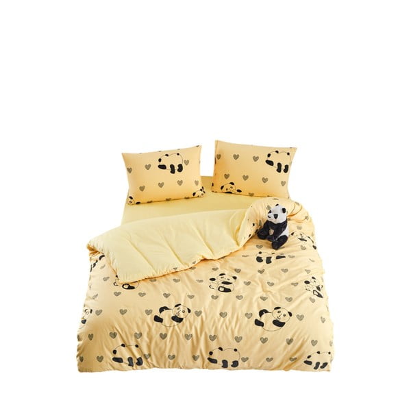 Set copripiumino e federa giallo per letto singolo o esteso con lenzuolo incluso/3 pezzi 160x220 cm Panda – Mila Home