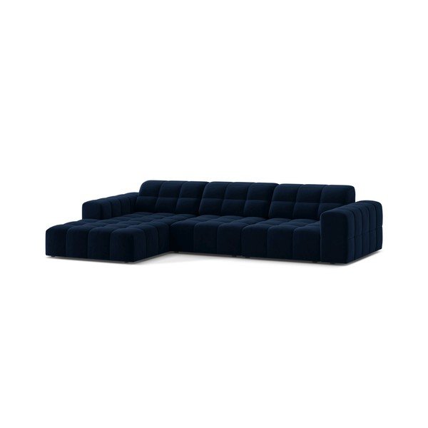 Divano angolare blu scuro (con penisola a sinistra/con chaise lounge) con rivestimento in velluto Chicago – Cosmopolitan Design-image-1