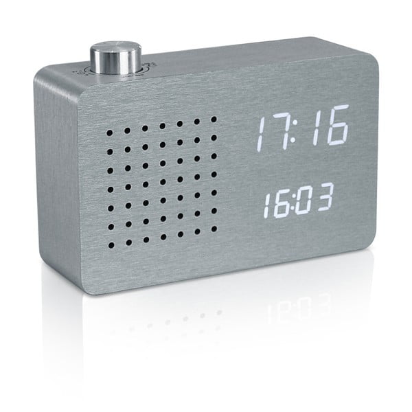 Sveglia grigia con display LED bianco e Radio Click Clock - Gingko