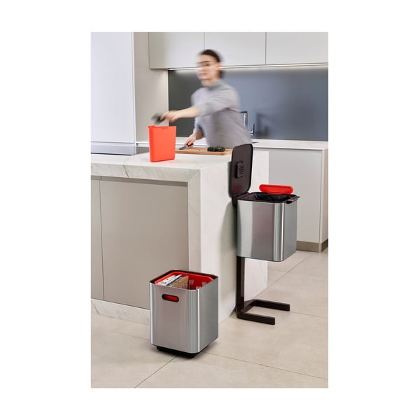 Bidone in acciaio per rifiuti differenziati in argento 40 l Totem Compact - Joseph Joseph-image-4