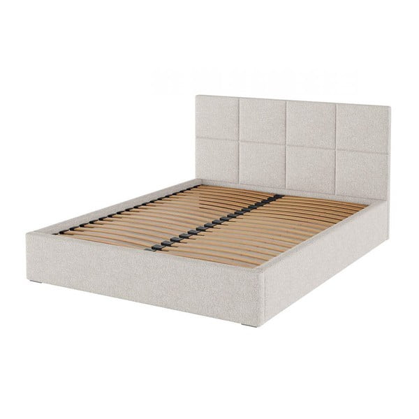 Letto matrimoniale imbottito beige con contenitore con griglia 180x200 cm Bufo - MESONICA-image-2