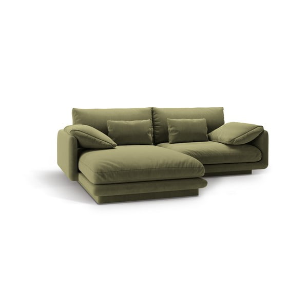 Divano angolare in verde chiaro (con penisola a sinistra/con chaise lounge) con rivestimento in velluto Torino – Micadoni -image-2