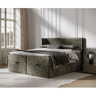 Letto boxspring verde scuro con spazio contenitivo 200x200 cm Passion - Maison de Rêve