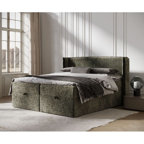Letto boxspring verde scuro con spazio contenitivo 160x200 cm Passion - Maison de Rêve-image-1