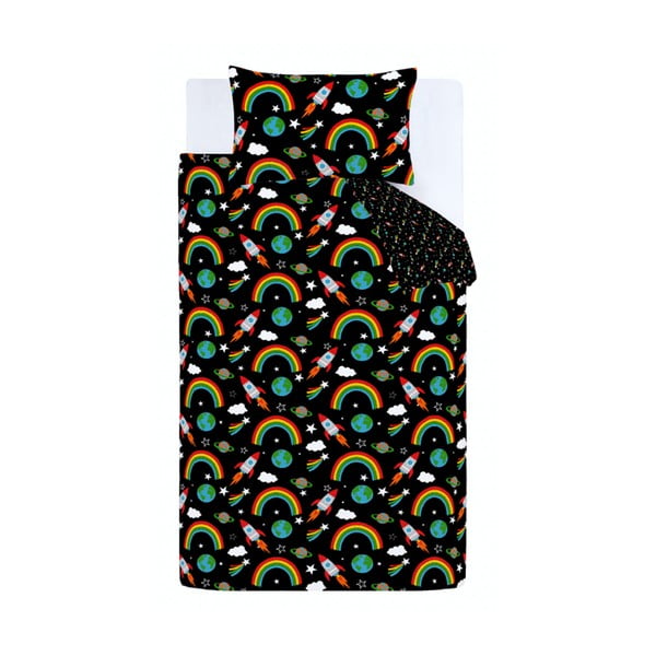 Set copripiumino e federa da bambini nero per culla 120x150 cm Rainbow Rockets – Catherine Lansfield