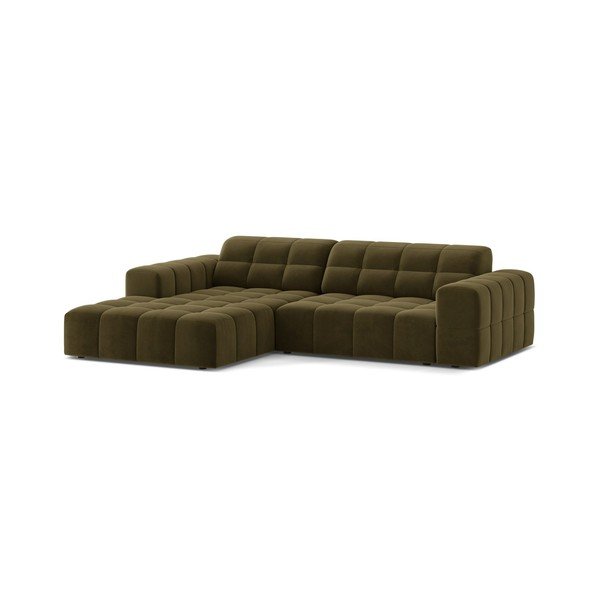 Divano angolare color kaki (con penisola a sinistra/con chaise lounge) con rivestimento in velluto Chicago – Cosmopolitan Design-image-1