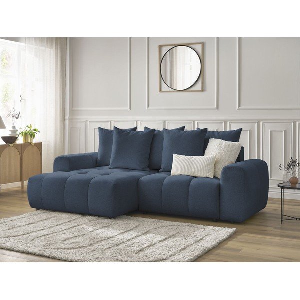 Divano angolare blu allungabile/con contenitore (con penisola a sinistra/con chaise lounge) con rivestimento in ciniglia Roxelane – Bobochic Paris-image-3