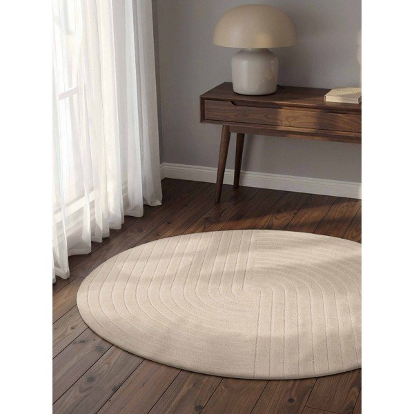 Tappeto rotondo color crema in lana tessuto a mano ø 120 cm Arcura – Vikosa-image-1