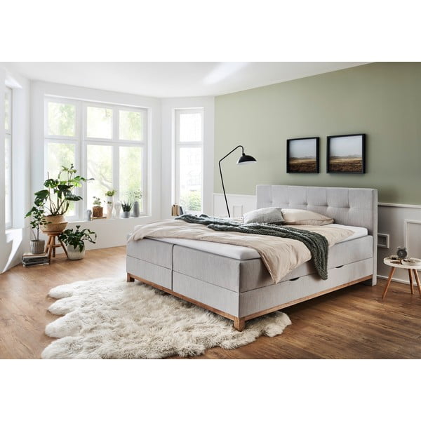 Letto boxspring grigio chiaro con contenitore 160x200 cm Catania - Meise Möbel-image-1