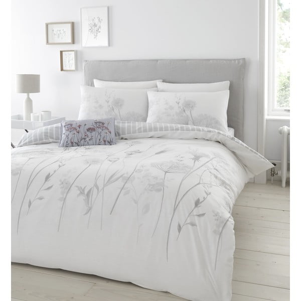Set copripiumino e federa bianco e grigio per letto matrimoniale e per letto esteso 230x220 cm Meadowsweet Floral – Catherine Lansfield-image-4