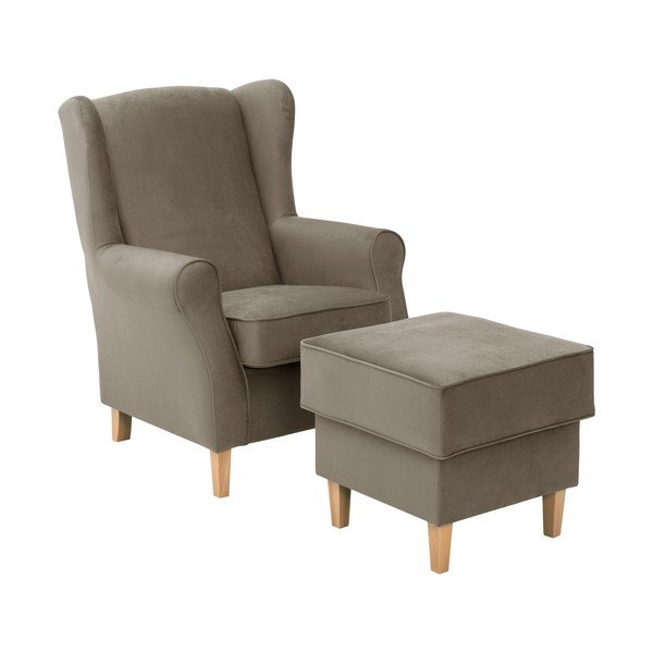 Poltrona in velluto marrone con pouf Lorris - Max Winzer