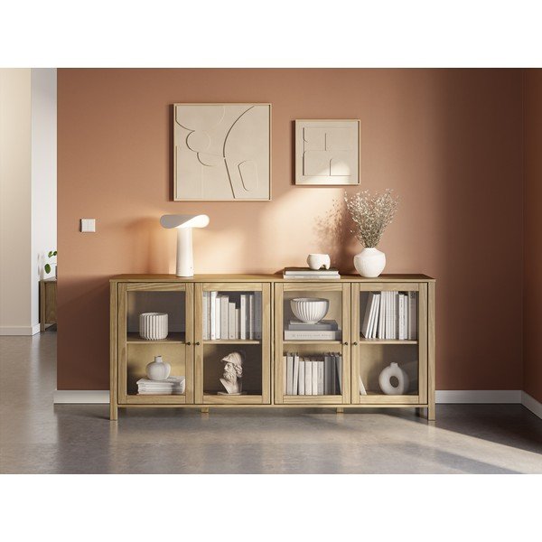 Vetrina di colore naturale in pino massiccio 186x80x40 cm Alessandra – Marckeric-image-1