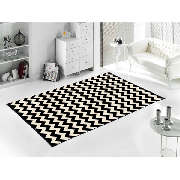 Tappeto bifacciale bianco e nero Zig Zag 80 x 150 cm - Cihan Bilisim Tekstil-image-2
