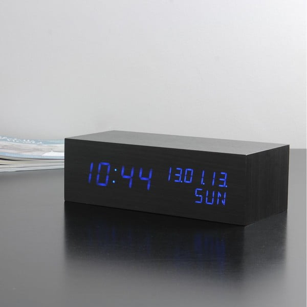 Modrý LED budík Square Click Clock, černý-image-4