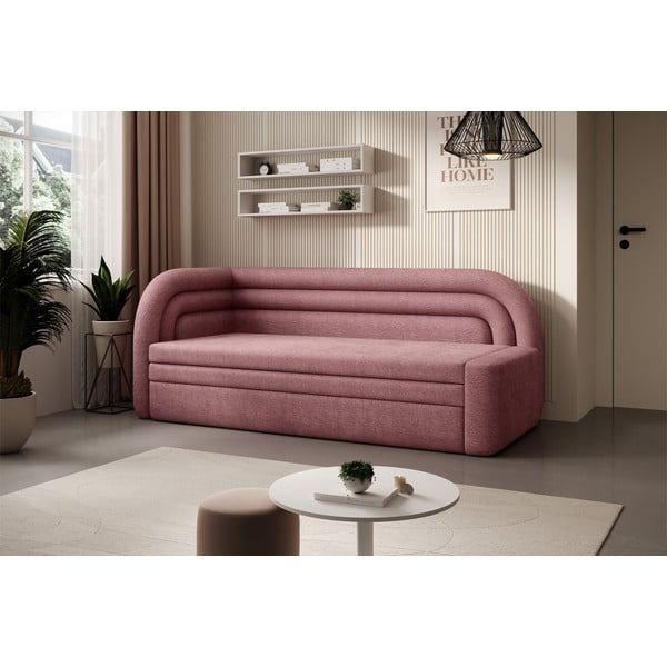 Divano rosa allungabile/con contenitore con penisola a sinistra e rivestimento in ciniglia 223 cm Fabillo – ELTAP-image-3