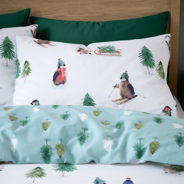 Biancheria da letto singola in flanella bianca 135x200 cm Snowy Penguin - Catherine Lansfield-image-3
