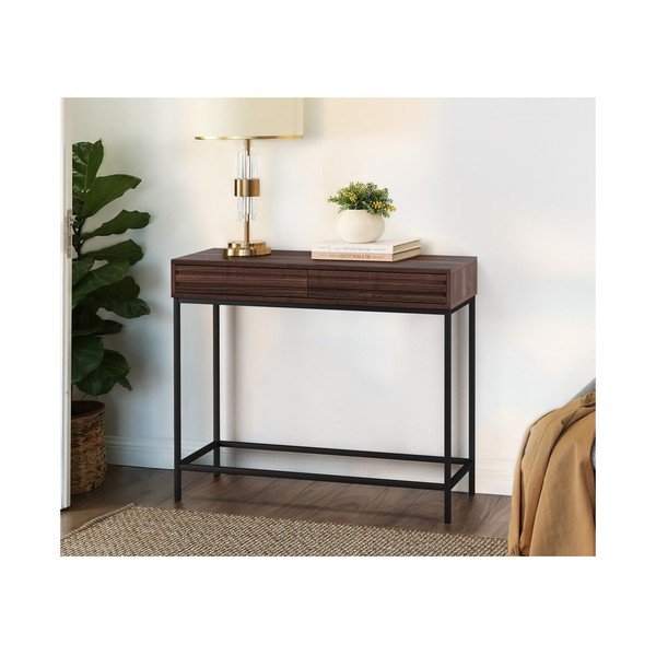 Consolle marrone scuro con piano effetto noce 35x90 cm Celine - Støraa-image-1