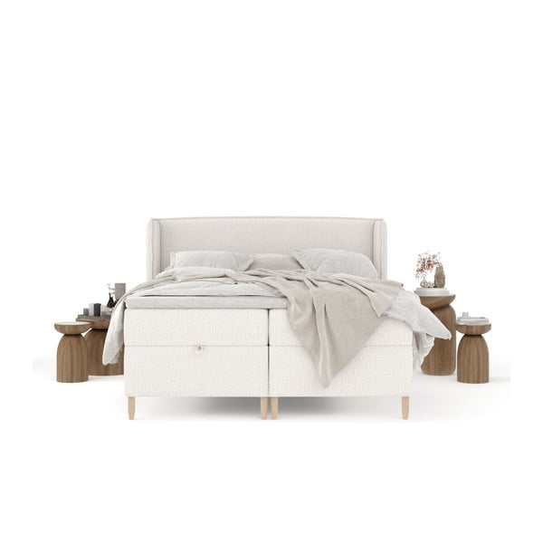 Letto boxspring crema con spazio contenitivo 200x200 cm Monpelli - Maison de Rêve-image-2