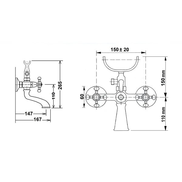 Rubinetto per vasca da bagno color bronzo da parete (con due uscite) Antea – Sapho-image-4
