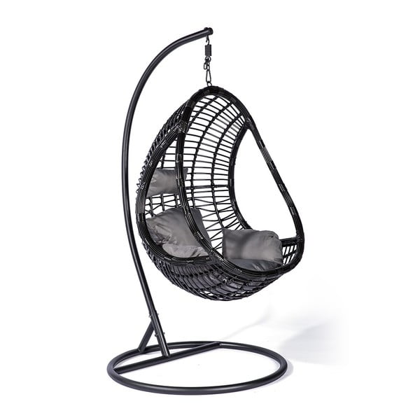 Poltrona sospesa in rattan artificiale nero Tahiti - Le Bonom-image-1