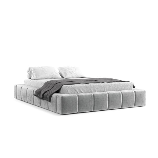 Letto matrimoniale in grigio chiaro imbottito con spazio contenitivo con griglia inclusa 160x200 cm Aruba L – Maison de Rêve