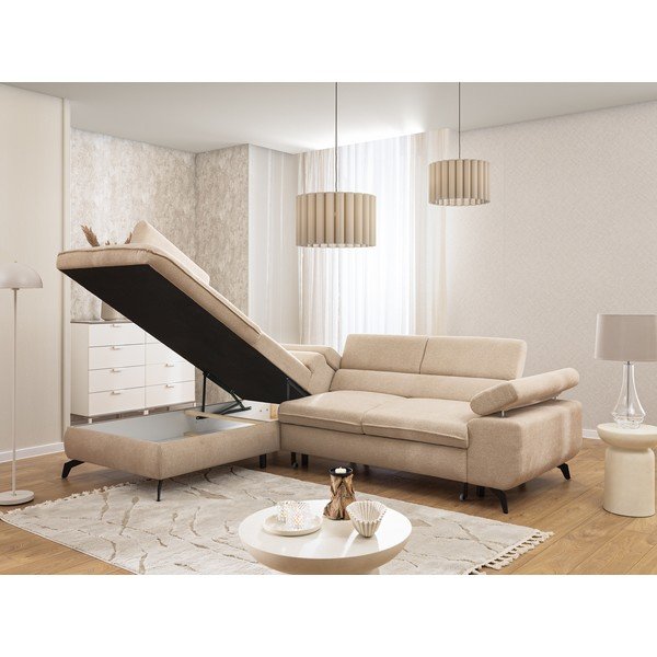 Divano angolare beige (con penisola a sinistra/a L) con rivestimento in ciniglia Marbeya  – Ropez-image-4