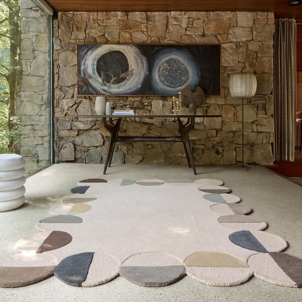 Tappeto greige in lana tessuto a mano 120x170 cm Mia Scallop Frame – Flair Rugs-image-1