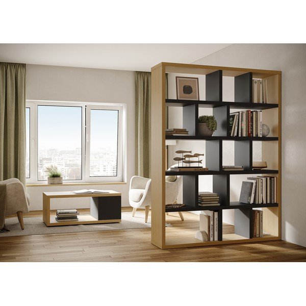 Libreria in rovere decorato in nero e naturale 150x198 cm Berlin - TemaHome-image-1