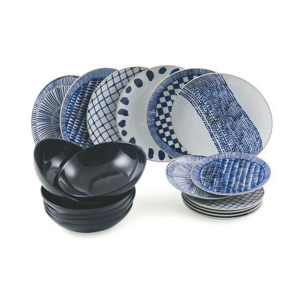 Set di piatti da 18 pezzi in porcellana e gres Blu Masai - VDE Tivoli 1996
