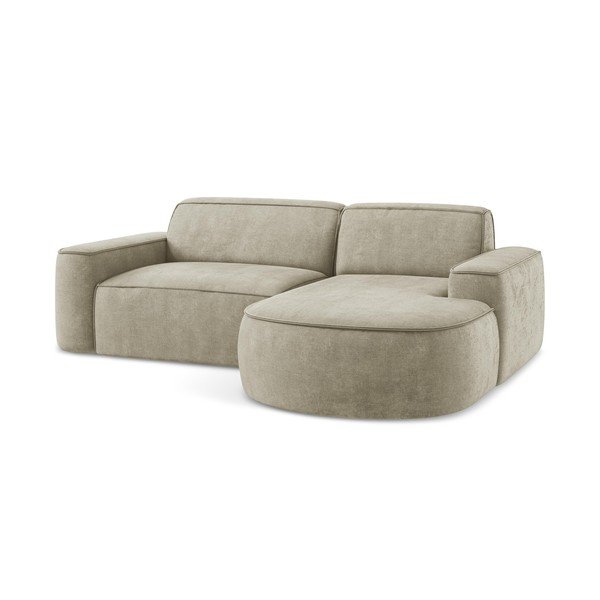 Divano angolare beige (con penisola a destra/con chaise lounge) con rivestimento in ciniglia Omao – Makamii-image-4