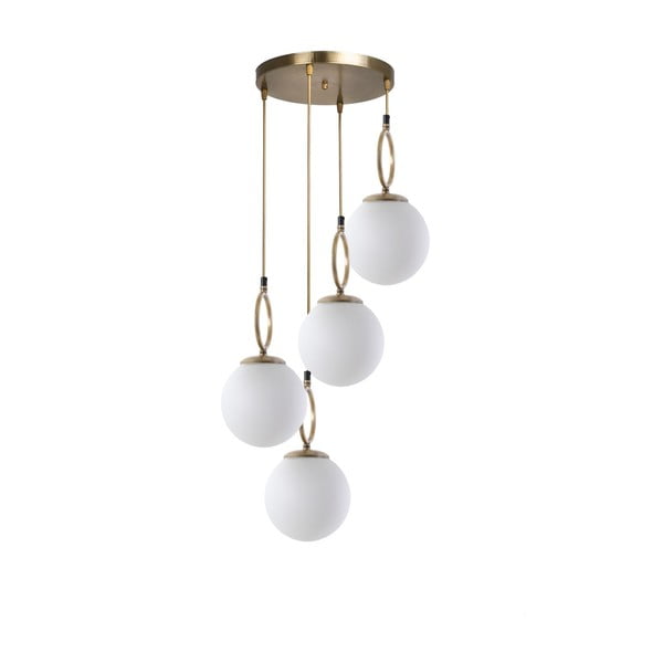 Lampadario bianco/dorato con paralume in vetro ø 30 cm Morino – Opviq lights