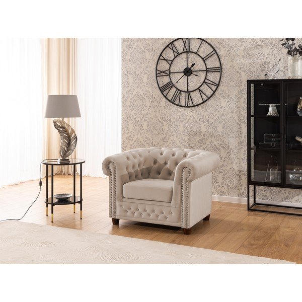 Poltrona chesterfield beige con rivestimento in velluto York Blik – Ropez-image-3