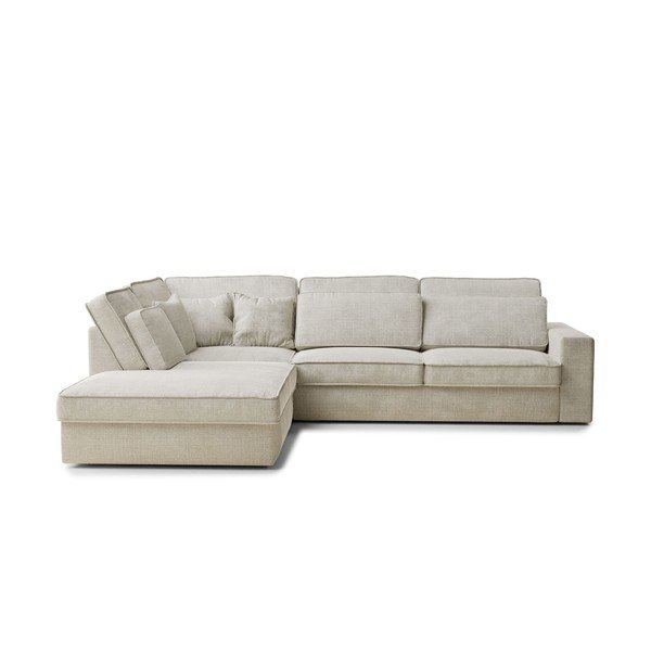 Divano angolare greige (con penisola a sinistra/a L) con rivestimento in ciniglia Kirou – Maison de Rêve