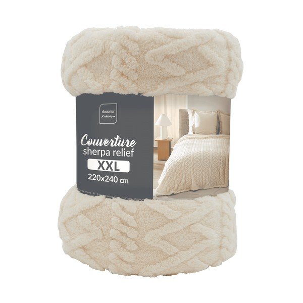 Coperta color crema in sherpa 220x240 cm Edgar – douceur d'intérieur-image-3