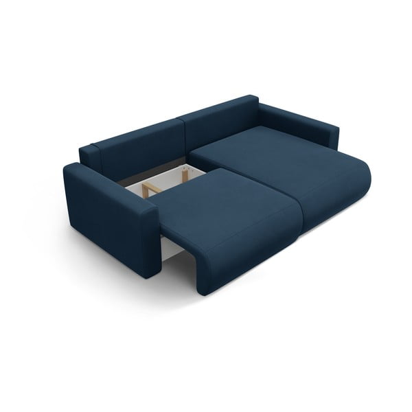 Divano angolare blu scuro allungabile con contenitore e rivestimento in velluto Belfast – Cosmopolitan Design-image-3