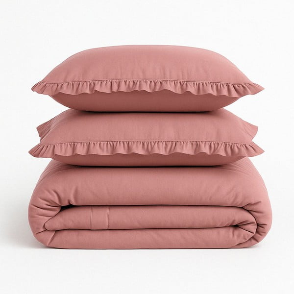 Set copripiumino e federa rosa in cotone renforcé per letto singolo 140x200 cm Ruffle Striped – Mila Home Luxury