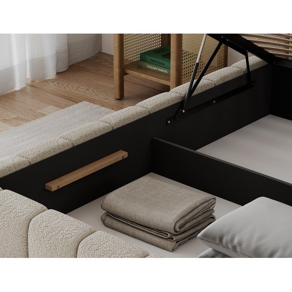 Letto singolo imbottito beige con contenitore con rete inclusa 90x200 cm Lamica – ELTAP-image-2
