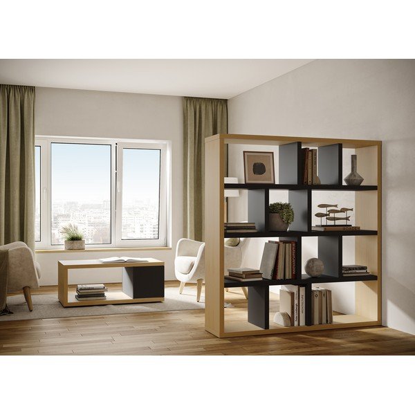 Libreria in rovere decorato in nero e naturale 150x159 cm Berlin - TemaHome-image-1