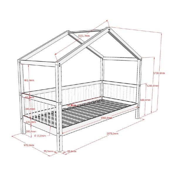 Letto per bambini in legno di faggio bianco 90x200 cm Forrest - Vipack-image-4