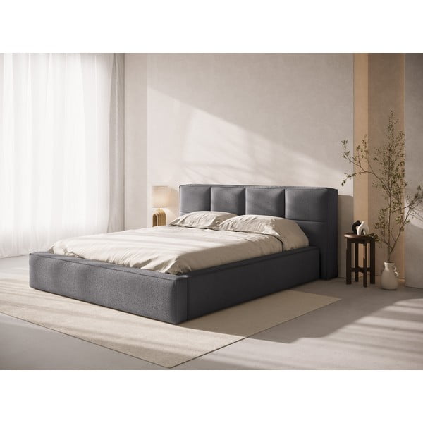 Letto matrimoniale imbottito grigio scuro con contenitore e rete inclusi 160x200 cm Simon – Micadoni -image-1