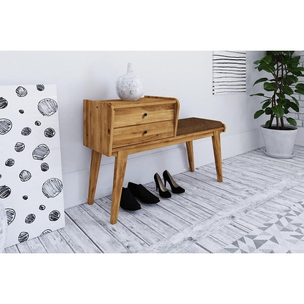 Panca con cassetti in legno di quercia con seduta arancione Retro - The Beds-image-1