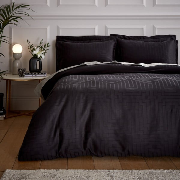 Biancheria da letto singola in cotone sateen nero 135x200 cm - Bianca