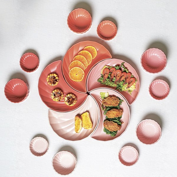 Set di 5 piatti per aperitivo in gres Palmarosa Pink - Villa Altachiara-image-2