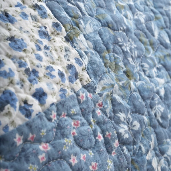 Copriletto trapuntato in cotone blu 220x230 cm Floral Patchwork - Bianca-image-3