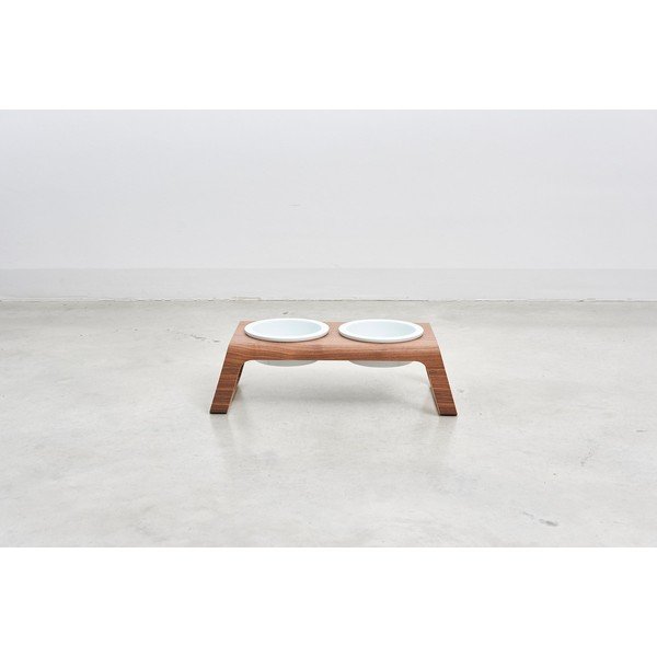 Set di ciotole con base rialzata per cani Desco Walnut S - MiaCara-image-1