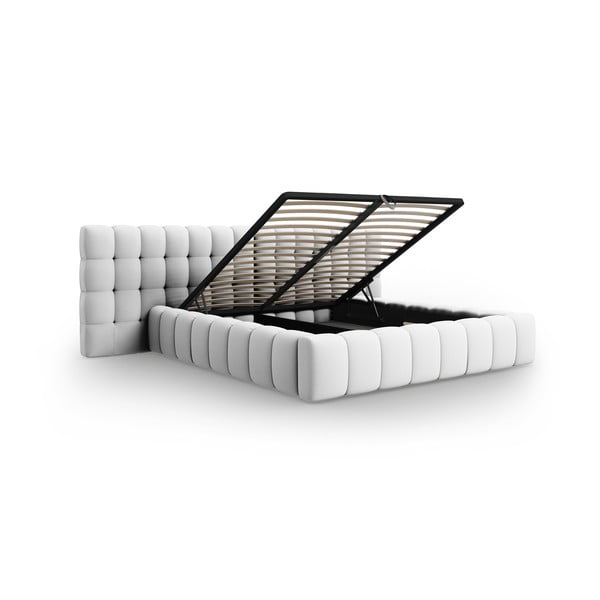 Letto matrimoniale imbottito grigio chiaro con spazio contenitivo e rete 200x200 cm Mamaia - Micadoni Home-image-3