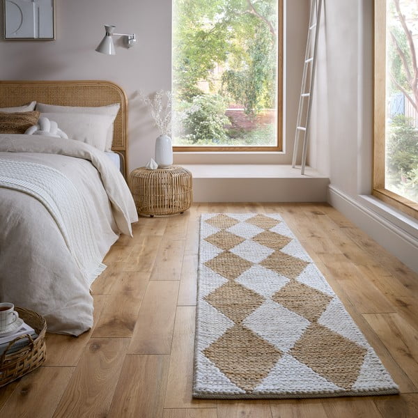 Passatoia bianca/di colore naturale in misto iuta tessuta a mano 80x230 cm Effie Diamond – Flair Rugs-image-1