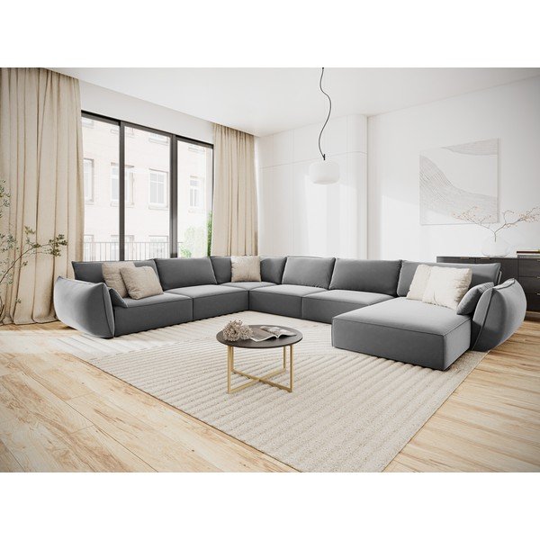 Divano angolare grigio chiaro (con penisola a sinistra/a U) con rivestimento in velluto Vanda – Mazzini Sofas-image-1