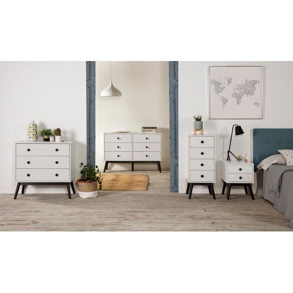 Comodino bianco con cassetti Clem - Marckeric-image-4