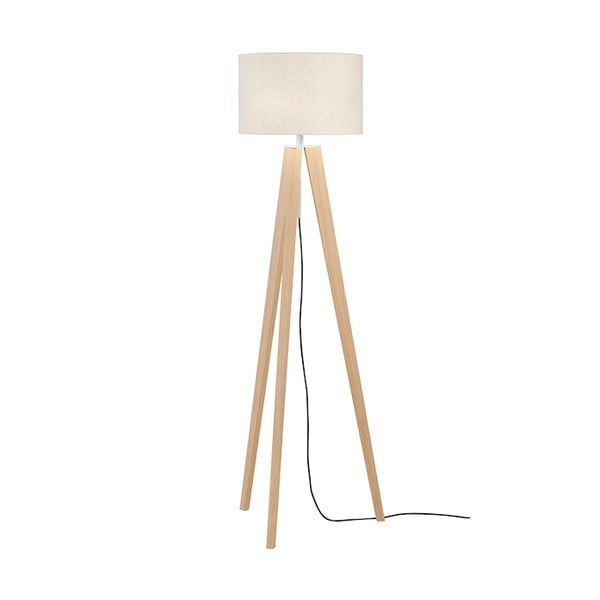 Lampada da terra in colore beige e naturale con paralume in tessuto (altezza 140 cm) Shine-wood - Fischer & Honsel